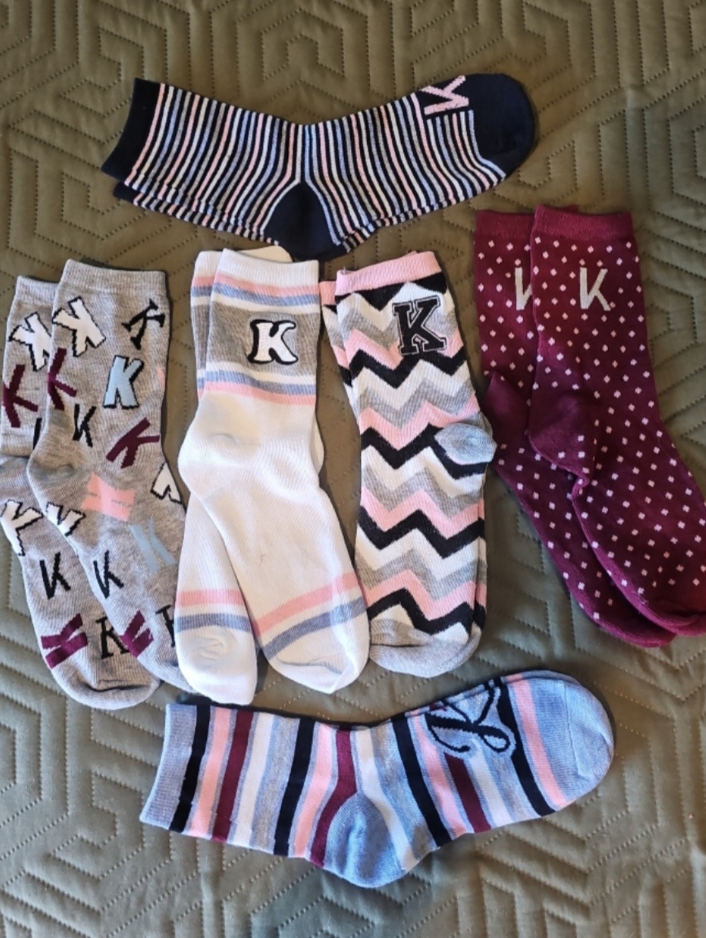 “K” initial 6 pair of ankle socks